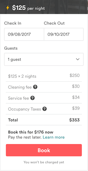 commissione di cambio valuta di Airbnb - esempio 1